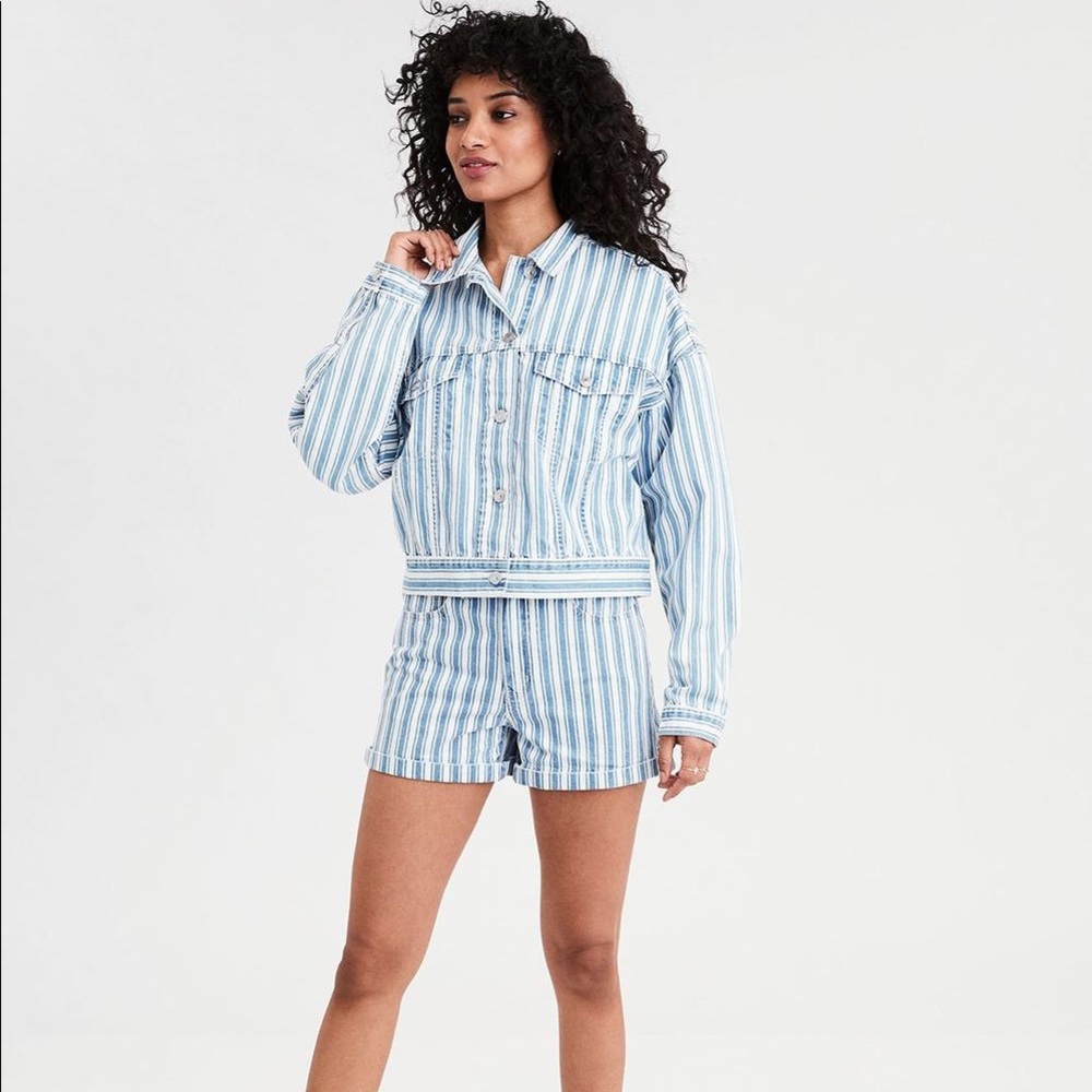 American Eagle NWOT Striped Denim Railroad Jacket